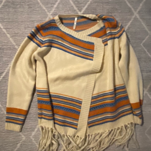kate collection cardigan Medium Ivory Blue And Orange With Tassels - Picture 5 of 5